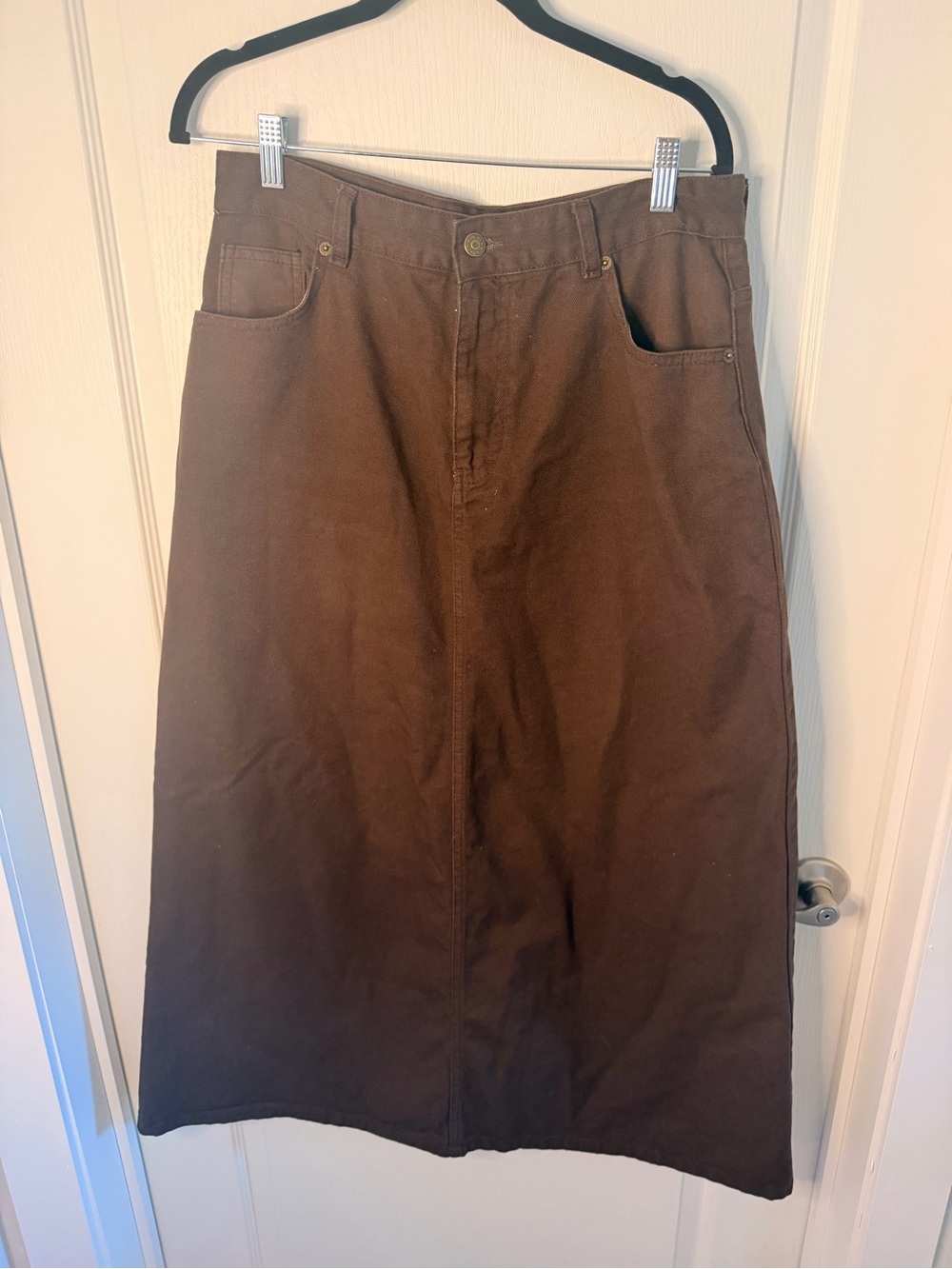 Demim Brown Midi Skirt with Front Pockets